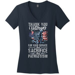 Thank You Veterans For Your Service And Sacrifice And Patrio Women's V-Neck T-Shirt