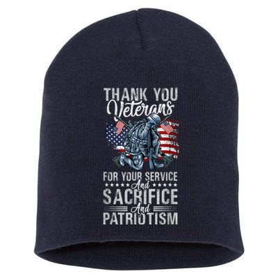 Thank You Veterans For Your Service And Sacrifice And Patrio Short Acrylic Beanie