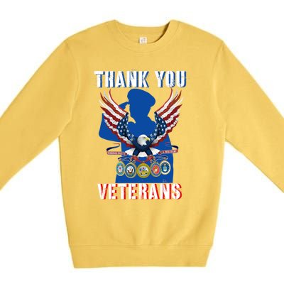 Thank You Veterans Combat Veteran Day American Flag Gift Premium Crewneck Sweatshirt