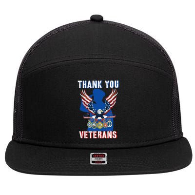 Thank You Veterans Combat Veteran Day American Flag Gift 7 Panel Mesh Trucker Snapback Hat