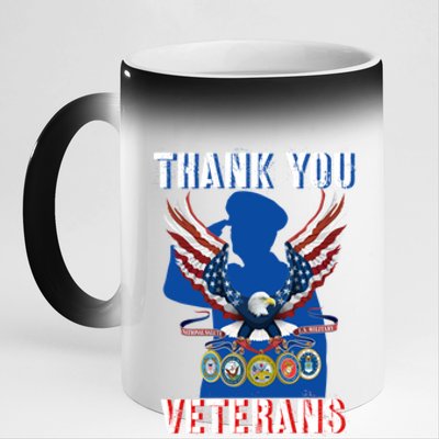 Thank You Veterans Combat Veteran Day American Flag Gift 11oz Black Color Changing Mug