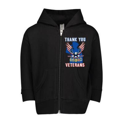 Thank You Veterans Combat Veteran Day American Flag Gift Toddler Zip Fleece Hoodie