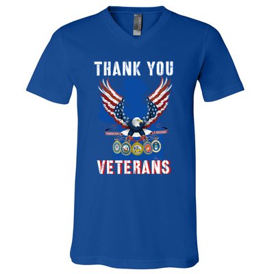 Thank You Veterans Combat Veteran Day American Flag Gift V-Neck T-Shirt