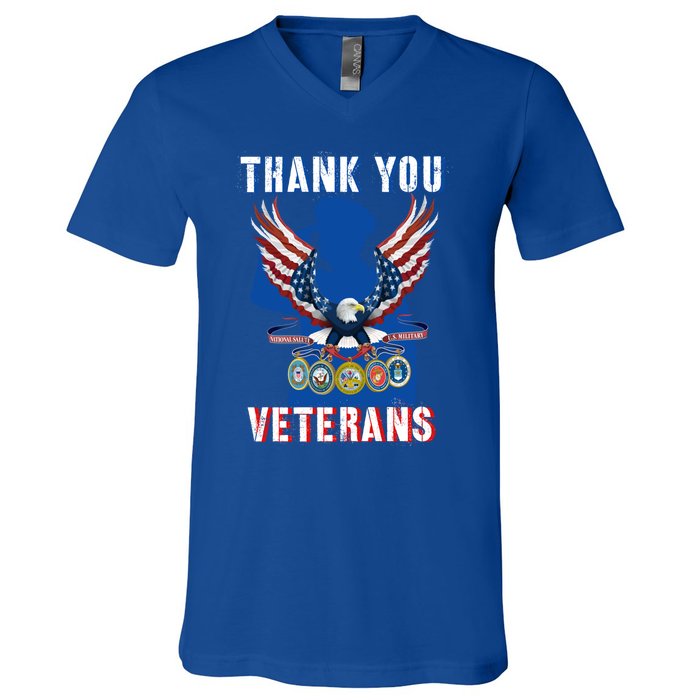 Thank You Veterans Combat Veteran Day American Flag Gift V-Neck T-Shirt