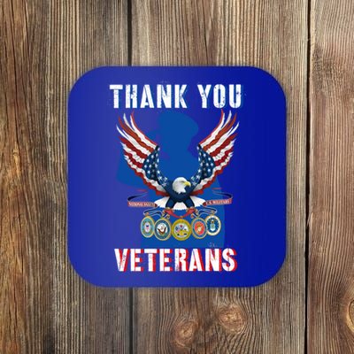 Thank You Veterans Combat Veteran Day American Flag Gift Coaster