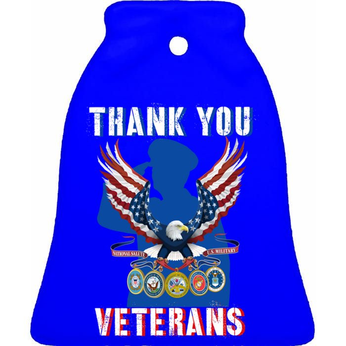 Thank You Veterans Combat Veteran Day American Flag Gift Ceramic Bell Ornament