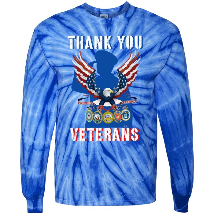 Thank You Veterans Combat Veteran Day American Flag Gift Tie-Dye Long Sleeve Shirt