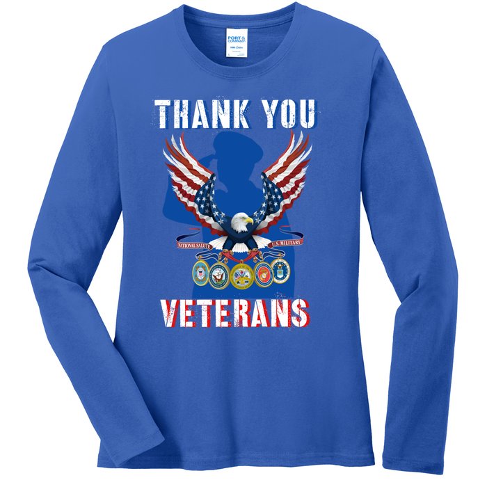 Thank You Veterans Combat Veteran Day American Flag Gift Ladies Long Sleeve Shirt