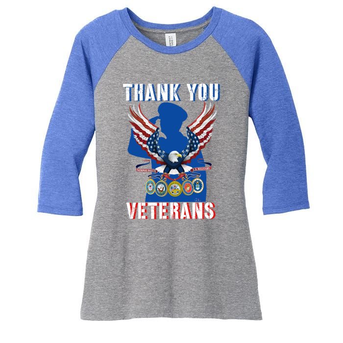 Thank You Veterans Combat Veteran Day American Flag Gift Women's Tri-Blend 3/4-Sleeve Raglan Shirt