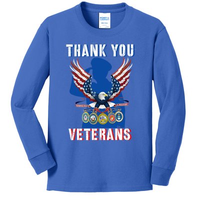 Thank You Veterans Combat Veteran Day American Flag Gift Kids Long Sleeve Shirt