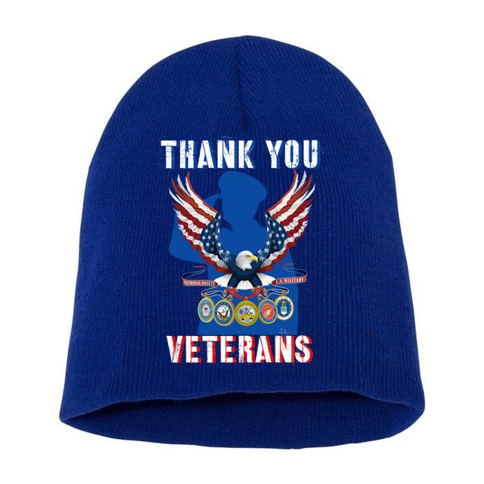 Thank You Veterans Combat Veteran Day American Flag Gift Short Acrylic Beanie