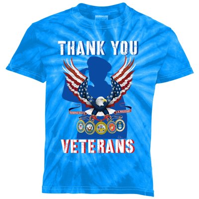 Thank You Veterans Combat Veteran Day American Flag Gift Kids Tie-Dye T-Shirt