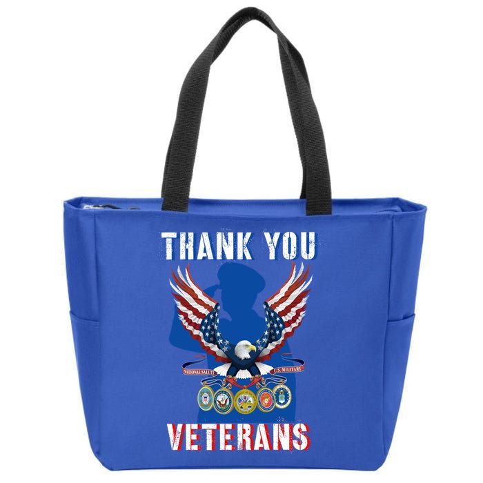 Thank You Veterans Combat Veteran Day American Flag Gift Zip Tote Bag