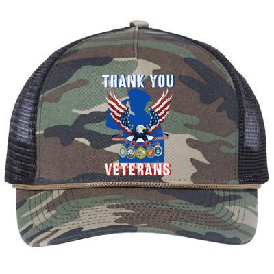 Thank You Veterans Combat Veteran Day American Flag Gift Retro Rope Trucker Hat Cap