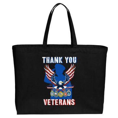 Thank You Veterans Combat Veteran Day American Flag Gift Cotton Canvas Jumbo Tote