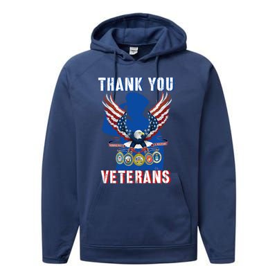 Thank You Veterans Combat Veteran Day American Flag Gift Performance Fleece Hoodie