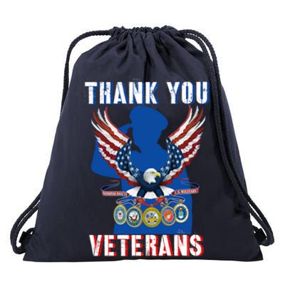 Thank You Veterans Combat Veteran Day American Flag Gift Drawstring Bag