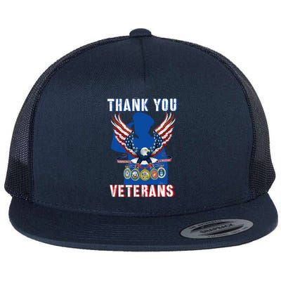 Thank You Veterans Combat Veteran Day American Flag Gift Flat Bill Trucker Hat