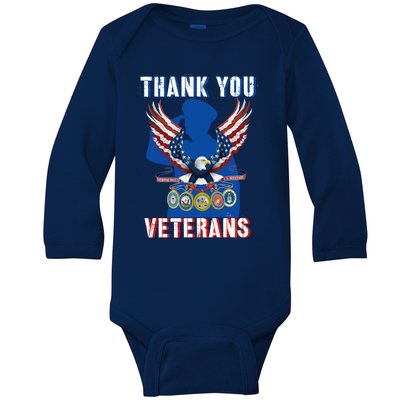 Thank You Veterans Combat Veteran Day American Flag Gift Baby Long Sleeve Bodysuit