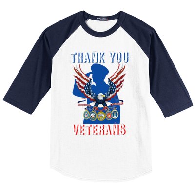 Thank You Veterans Combat Veteran Day American Flag Gift Baseball Sleeve Shirt