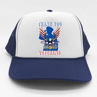 Thank You Veterans Combat Veteran Day American Flag Gift Trucker Hat