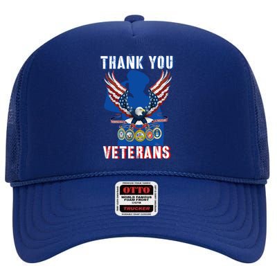 Thank You Veterans Combat Veteran Day American Flag Gift High Crown Mesh Back Trucker Hat