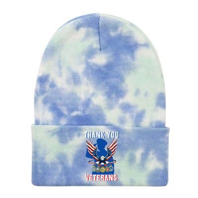 Thank You Veterans Combat Veteran Day American Flag Gift Tie Dye 12in Knit Beanie