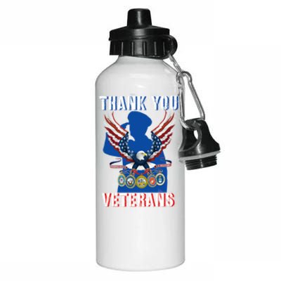 Thank You Veterans Combat Veteran Day American Flag Gift Aluminum Water Bottle