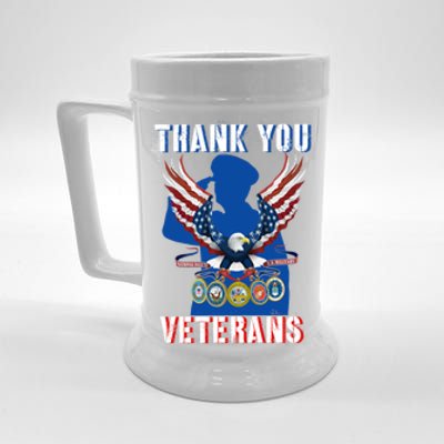 Thank You Veterans Combat Veteran Day American Flag Gift Beer Stein