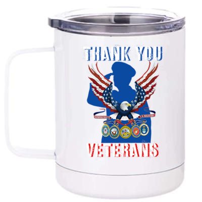 Thank You Veterans Combat Veteran Day American Flag Gift 12 oz Stainless Steel Tumbler Cup