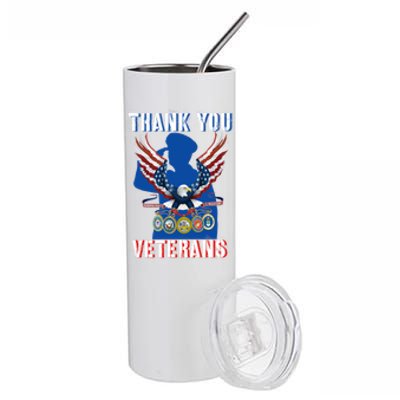 Thank You Veterans Combat Veteran Day American Flag Gift Stainless Steel Tumbler