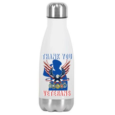 Thank You Veterans Combat Veteran Day American Flag Gift Stainless Steel Insulated Water Bottle