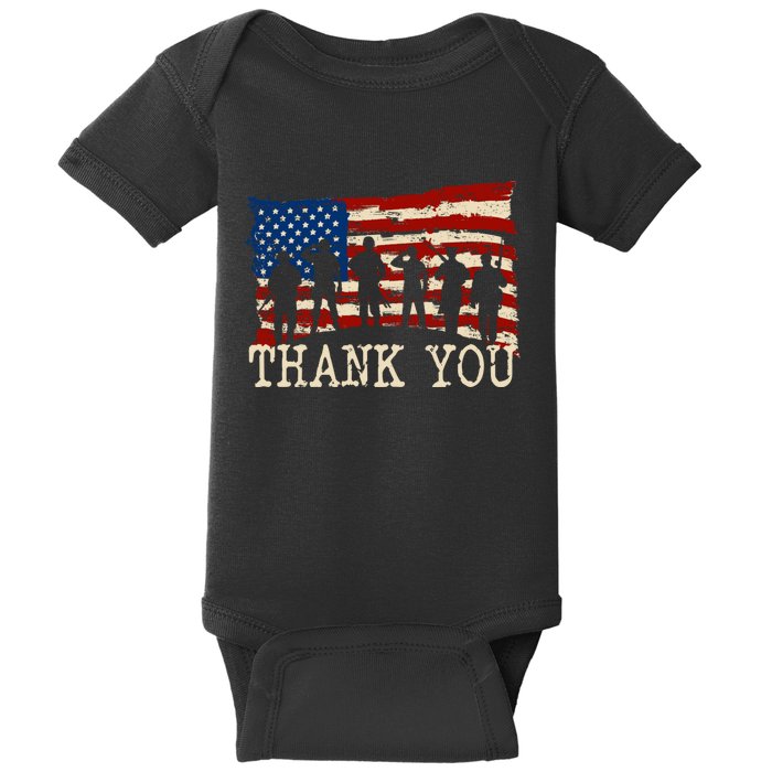 Thank You Veterans Patriotic American Flag Veterans Day 2024 Baby Bodysuit