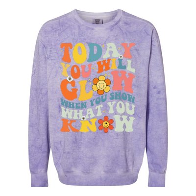 Today You Will Glow When You Show What You Know testing day Colorblast Crewneck Sweatshirt