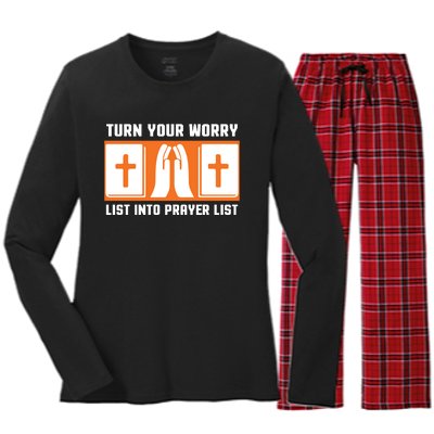 Turn Your Worry List Into Prayer List Women's Long Sleeve Flannel Pajama Set 