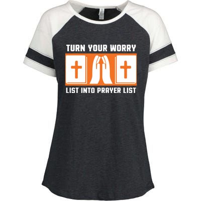 Turn Your Worry List Into Prayer List Enza Ladies Jersey Colorblock Tee