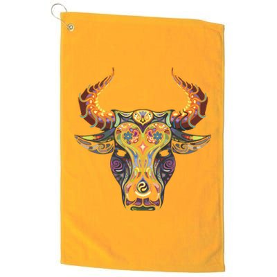 Taurus Zodiac Birthday Cow Bull Floral Farmer Tee Platinum Collection Golf Towel