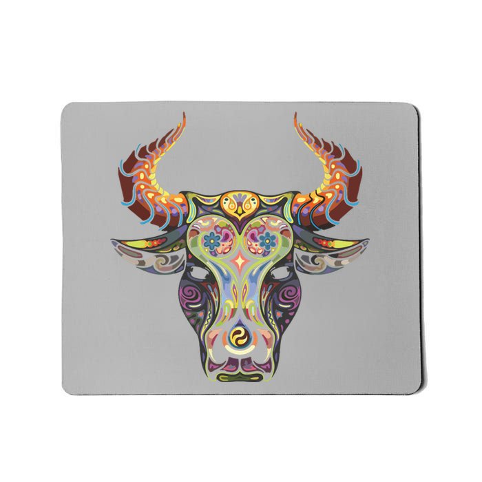 Taurus Zodiac Birthday Cow Bull Floral Farmer Tee Mousepad