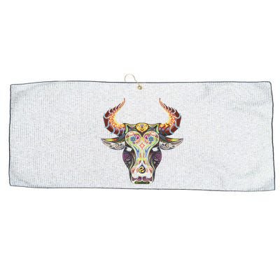 Taurus Zodiac Birthday Cow Bull Floral Farmer Tee Large Microfiber Waffle Golf Towel