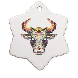 Taurus Zodiac Birthday Cow Bull Floral Farmer Tee Ceramic Star Ornament