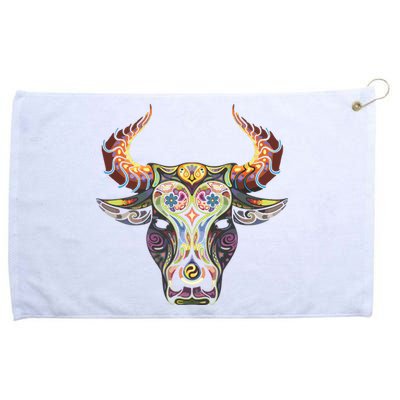 Taurus Zodiac Birthday Cow Bull Floral Farmer Tee Grommeted Golf Towel