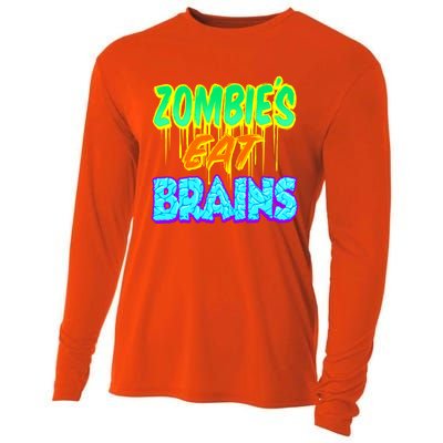 Trendy Zombies Eat Brains Halloween Gift Cooling Performance Long Sleeve Crew