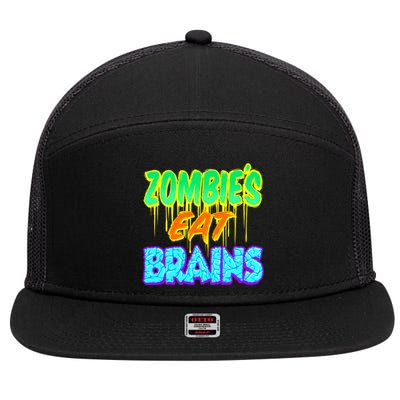 Trendy Zombies Eat Brains Halloween Gift 7 Panel Mesh Trucker Snapback Hat