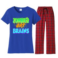 Trendy Zombies Eat Brains Halloween Gift Women's Flannel Pajama Set