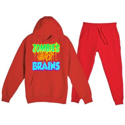 Trendy Zombies Eat Brains Halloween Gift Premium Hooded Sweatsuit Set