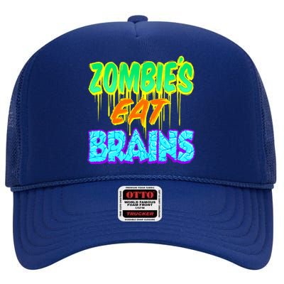 Trendy Zombies Eat Brains Halloween Gift High Crown Mesh Back Trucker Hat