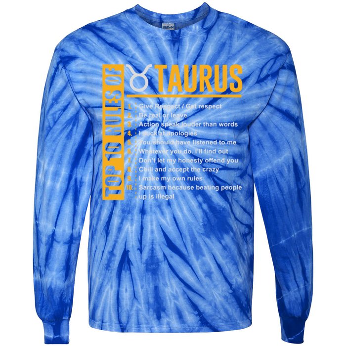 Taurus Zodiac Rules Of Taurus Funny Cute Gift Tie-Dye Long Sleeve Shirt