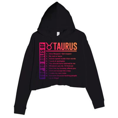 Taurus Zodiac Rules Of Taurus Funny Cool Gift Crop Fleece Hoodie