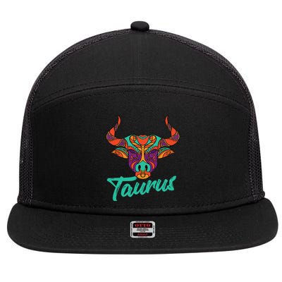 Taurus Zodiac Sign Astrology Astrologer Horoscope 7 Panel Mesh Trucker Snapback Hat