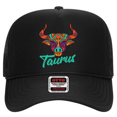 Taurus Zodiac Sign Astrology Astrologer Horoscope High Crown Mesh Back Trucker Hat